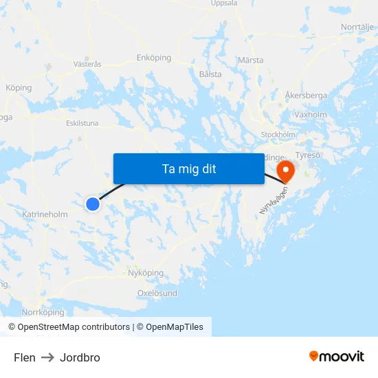 Flen to Jordbro map