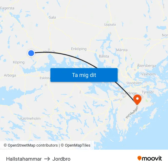 Hallstahammar to Jordbro map