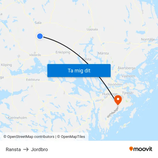 Ransta to Jordbro map