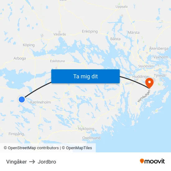 Vingåker to Jordbro map