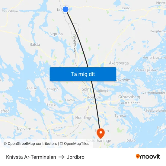 Knivsta Ar-Terminalen to Jordbro map