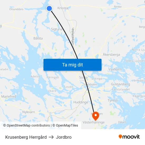 Krusenberg Herrgård to Jordbro map