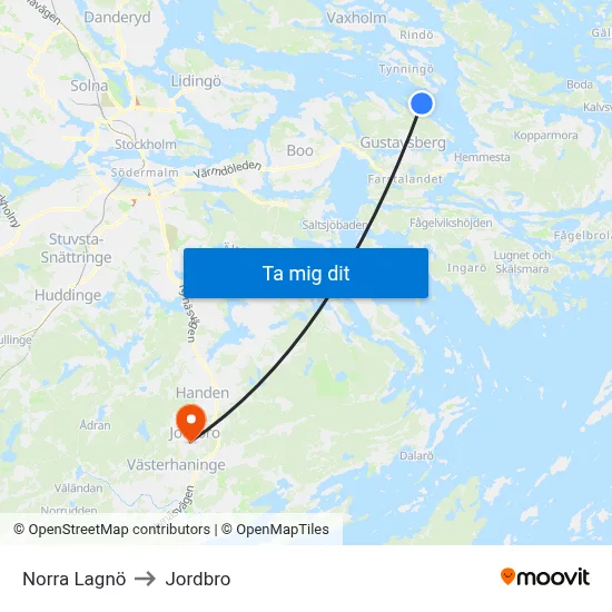Norra Lagnö to Jordbro map