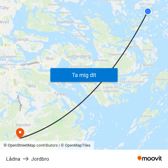 Lådna to Jordbro map