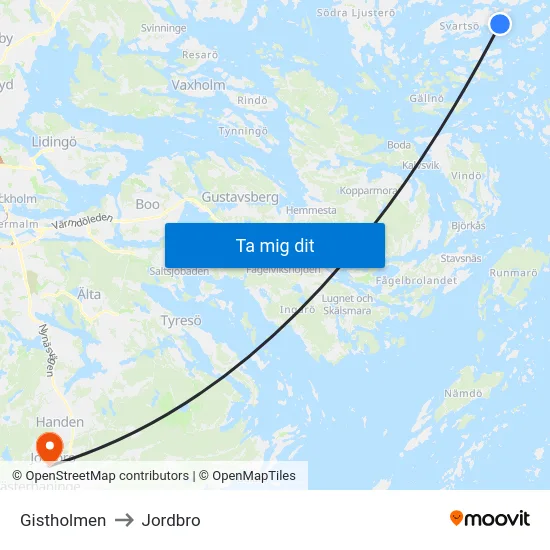 Gistholmen to Jordbro map