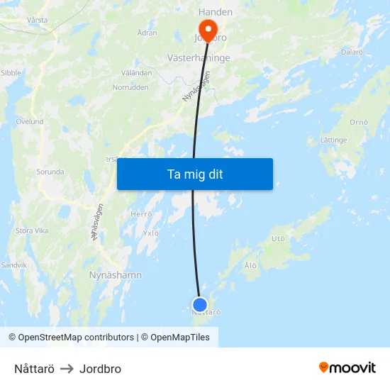 Nåttarö to Jordbro map