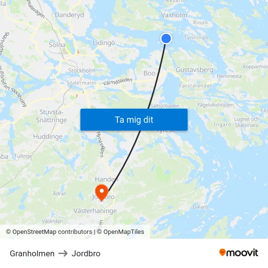 Granholmen to Jordbro map