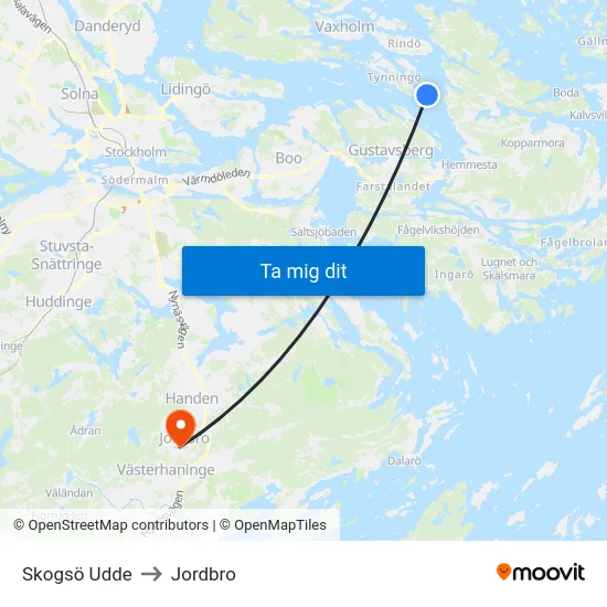 Skogsö Udde to Jordbro map