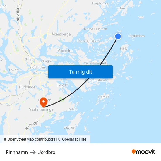Finnhamn to Jordbro map