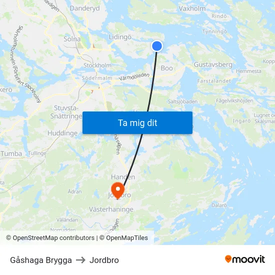 Gåshaga Brygga to Jordbro map