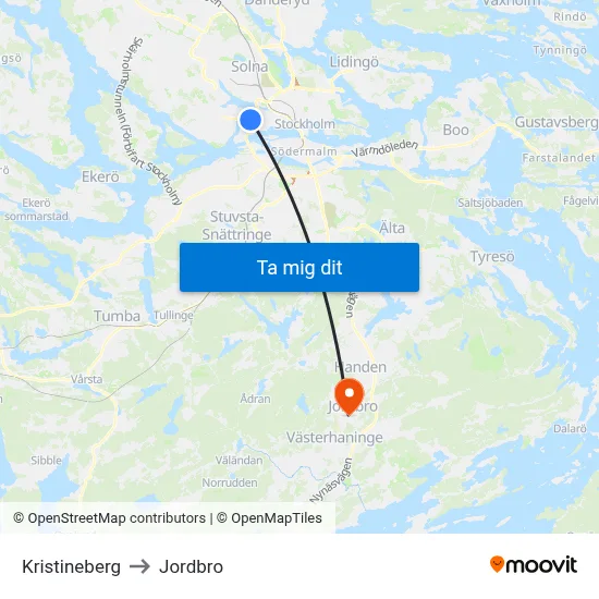 Kristineberg to Jordbro map