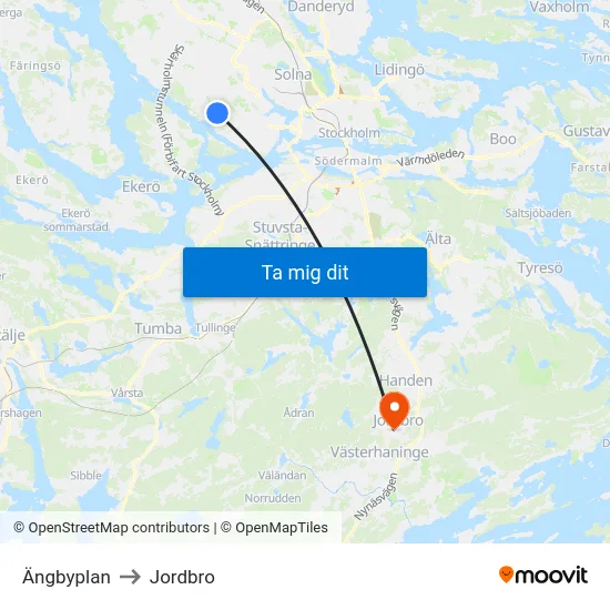 Ängbyplan to Jordbro map