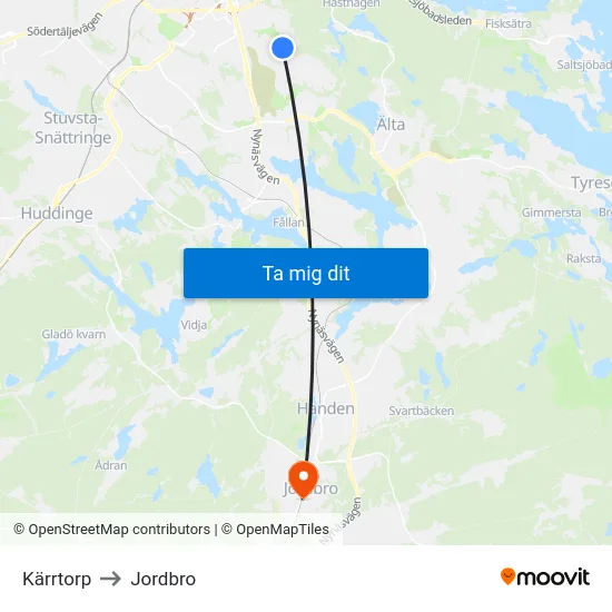 Kärrtorp to Jordbro map