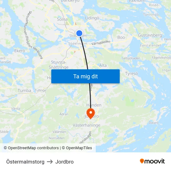 Östermalmstorg to Jordbro map