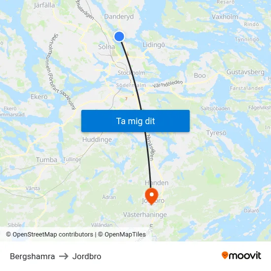 Bergshamra to Jordbro map