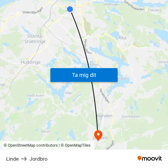 Linde to Jordbro map
