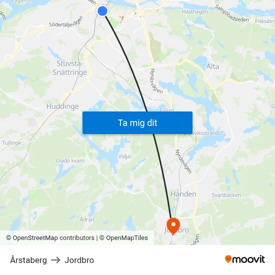 Årstaberg to Jordbro map