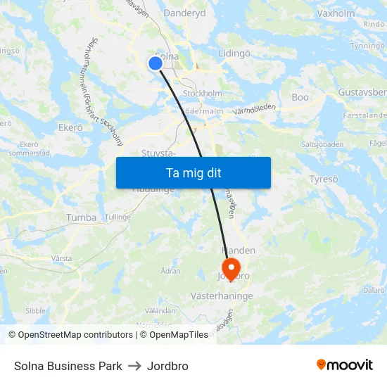 Solna Business Park to Jordbro map