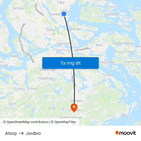 Altorp to Jordbro map