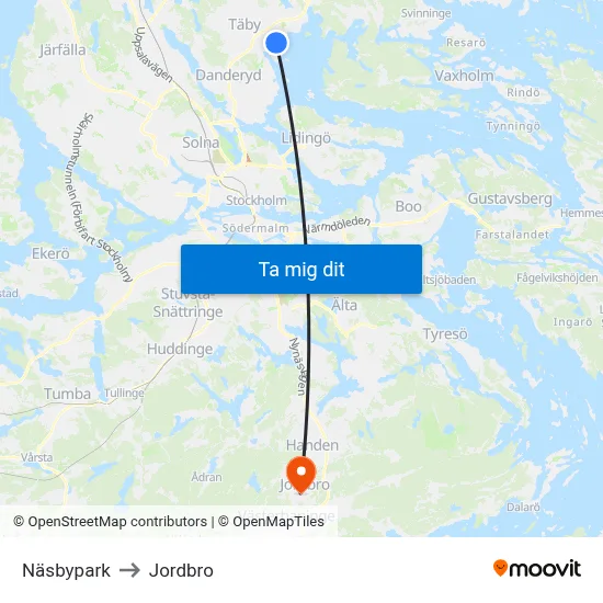 Näsbypark to Jordbro map