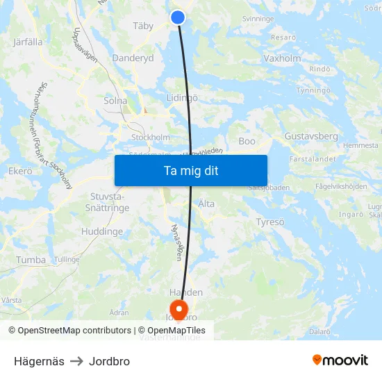 Hägernäs to Jordbro map