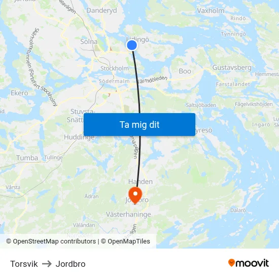 Torsvik to Jordbro map