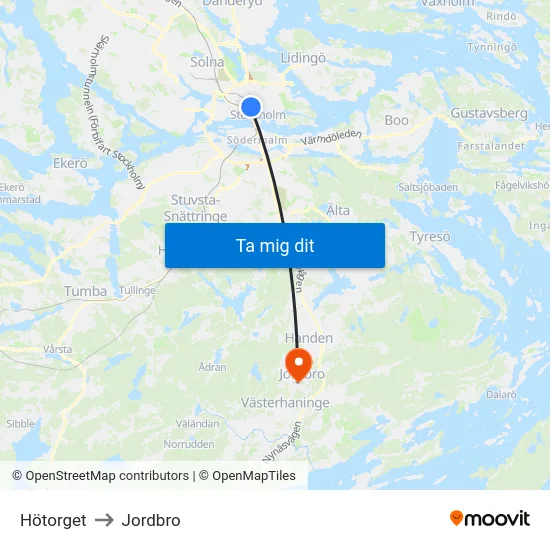 Hötorget to Jordbro map