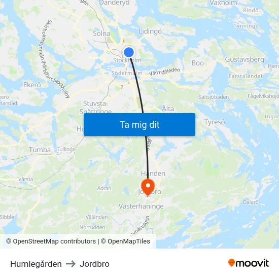 Humlegården to Jordbro map