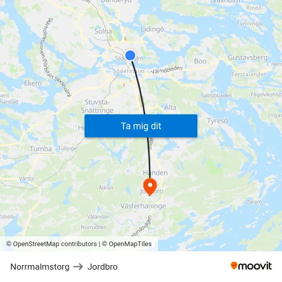 Norrmalmstorg to Jordbro map