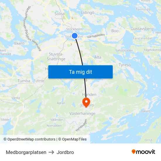 Medborgarplatsen to Jordbro map