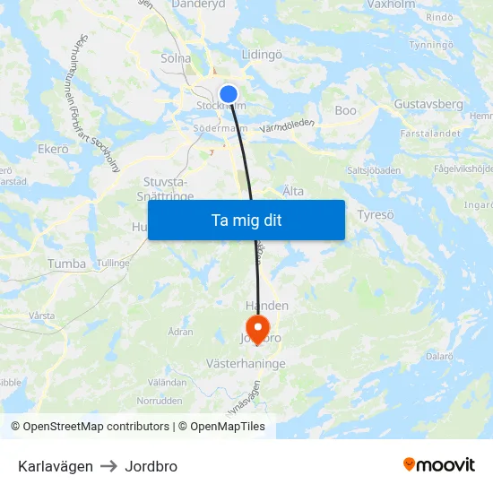 Karlavägen to Jordbro map