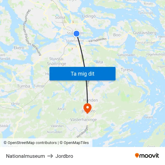 Nationalmuseum to Jordbro map