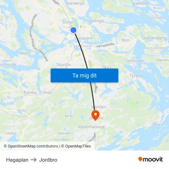 Hagaplan to Jordbro map