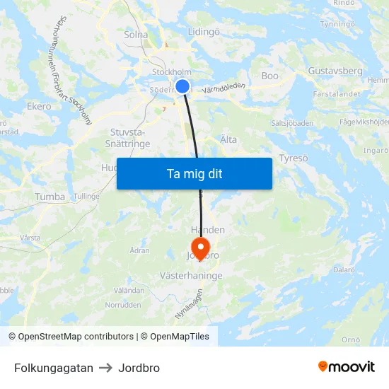Folkungagatan to Jordbro map