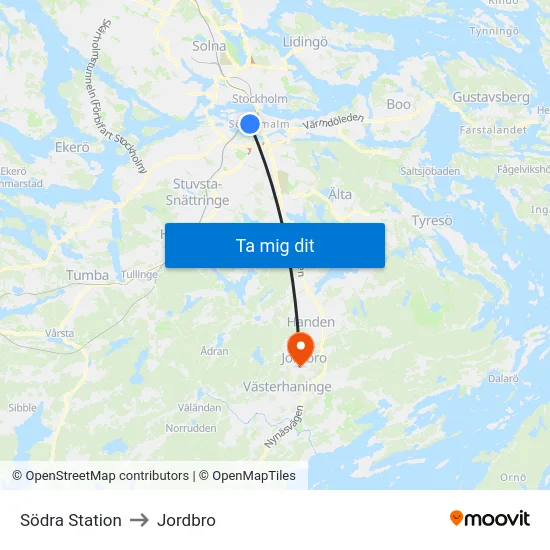 Södra Station to Jordbro map