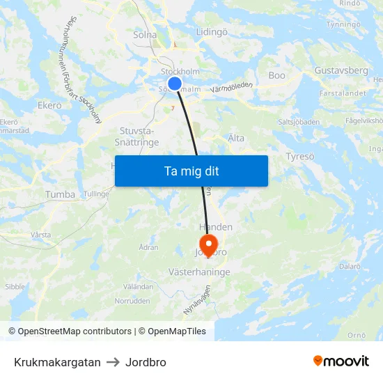 Krukmakargatan to Jordbro map
