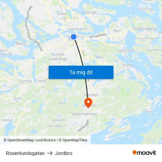 Rosenlundsgatan to Jordbro map
