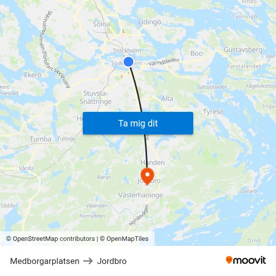 Medborgarplatsen to Jordbro map