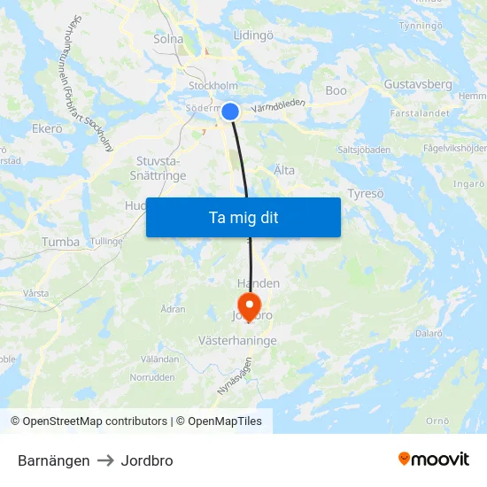 Barnängen to Jordbro map