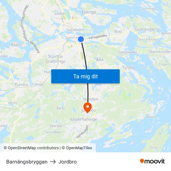 Barnängsbryggan to Jordbro map