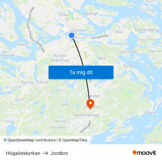Högalidskyrkan to Jordbro map