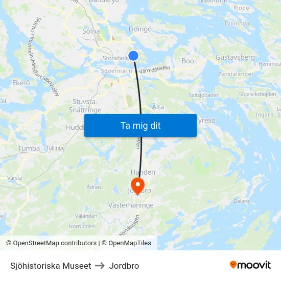Sjöhistoriska Museet to Jordbro map