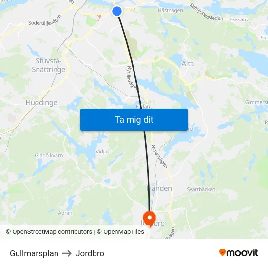 Gullmarsplan to Jordbro map
