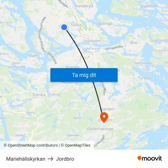 Mariehällskyrkan to Jordbro map