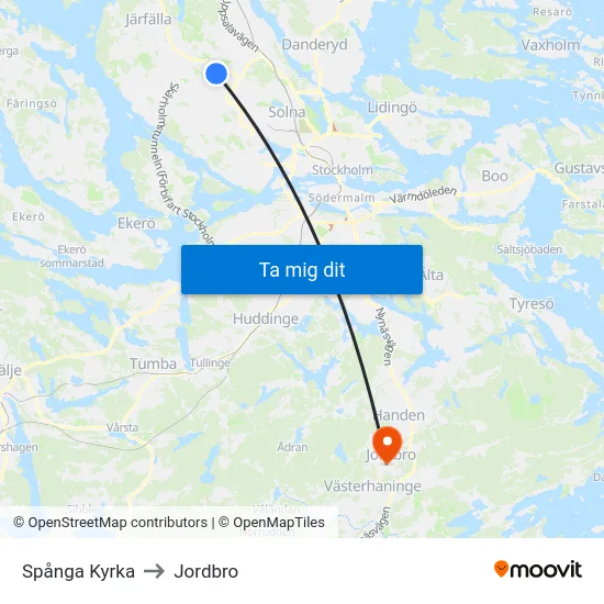 Spånga Kyrka to Jordbro map