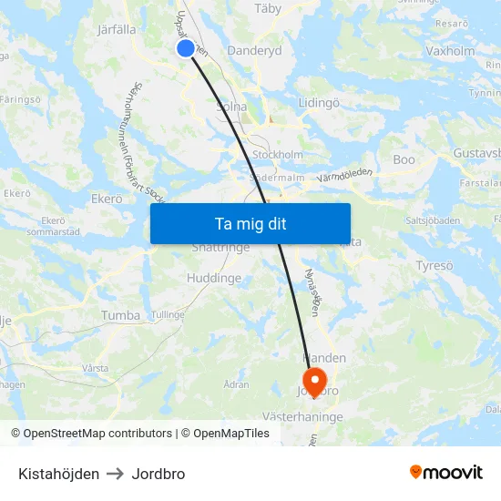 Kistahöjden to Jordbro map