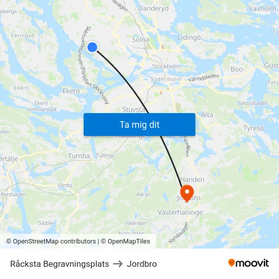 Råcksta Begravningsplats to Jordbro map