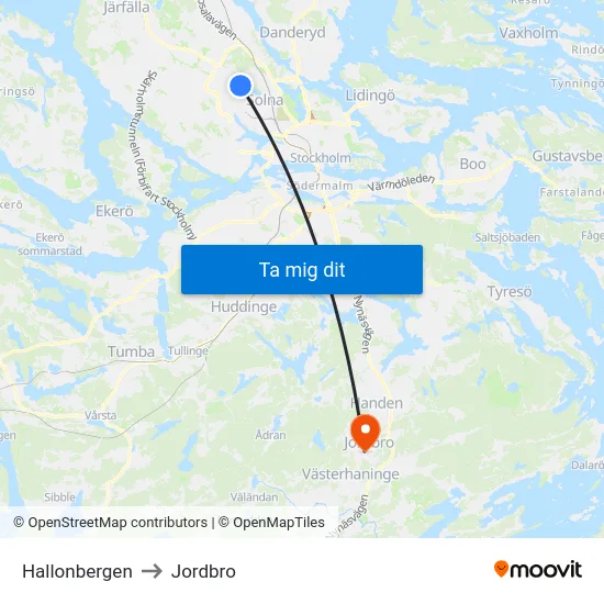Hallonbergen to Jordbro map