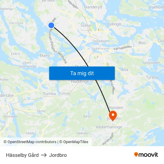 Hässelby Gård to Jordbro map