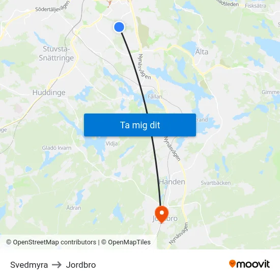 Svedmyra to Jordbro map